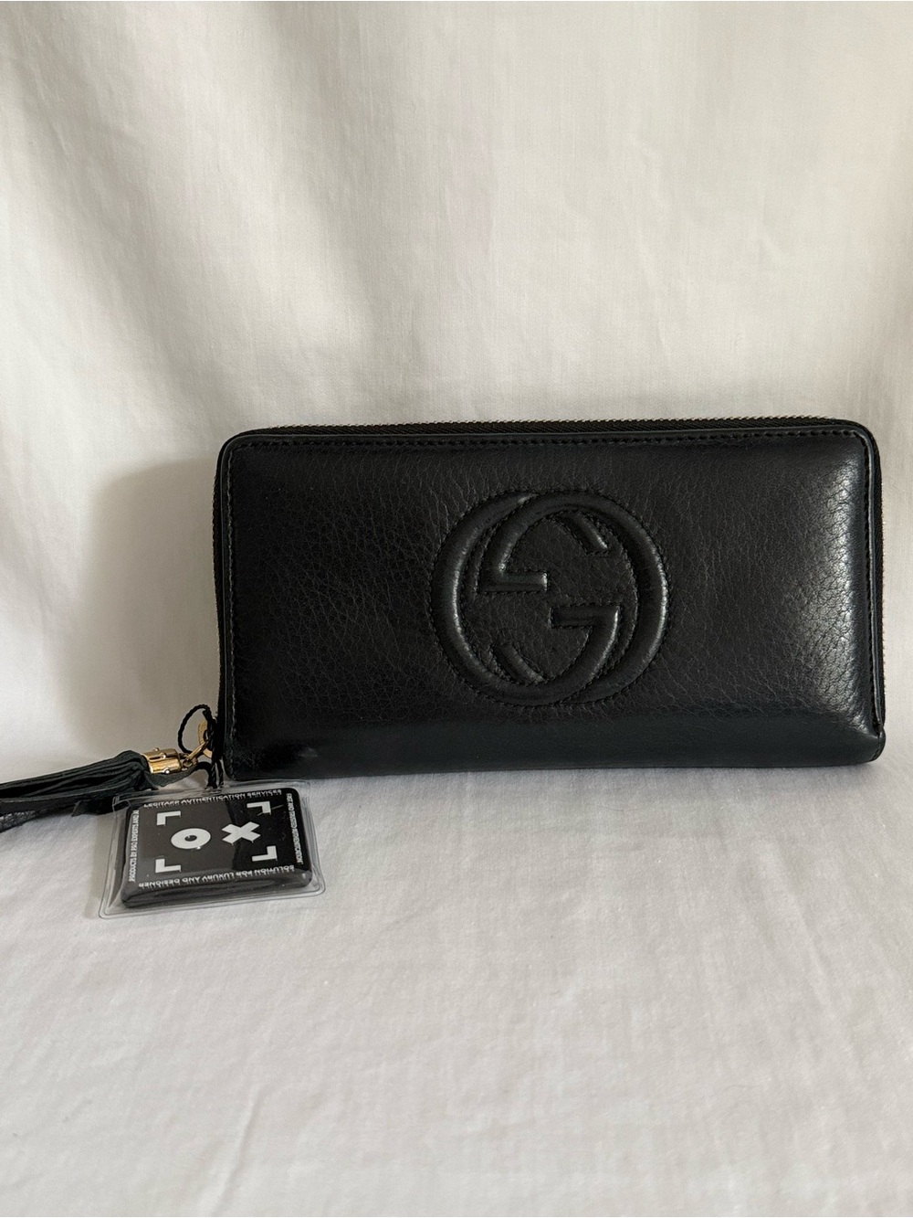 Gucci Soho Zip Around Wallet Black Leather GG Logo Tassel - Picture 4 of 16